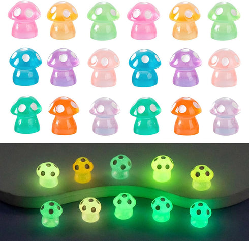 100PCS Luminous Micro Landscape Mushroom Mini Resin Mushroom Figurines Miniature Mushroom for DIY Fairy Garden Miniature Moss Landscape...