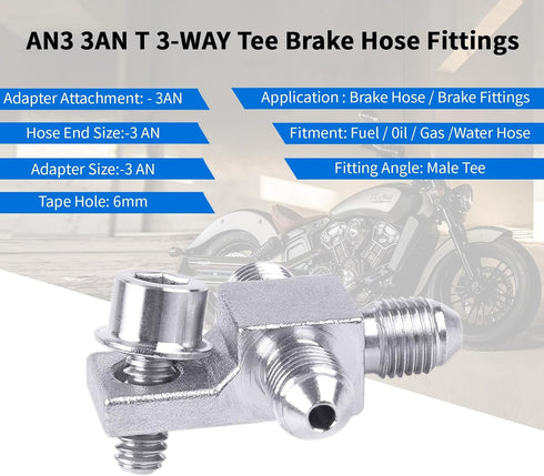 Stainless Steel AN3-3AN Male Brake Hose End Tee Block with screw 1/4-20 unf Titanium Color...