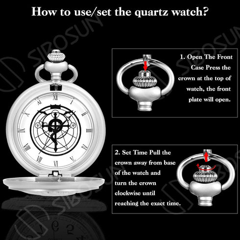 SIBOSUN Pocket Watch Chain Quartz Movement Arabic Numerals Half Hunter...