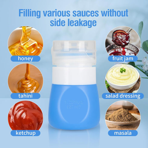 Squeeze Salad Dressing Bottles with Cleaning Brush | Portable Sauce Bottle Condiment Bottles | Dressing to Go for Lunch | 1.3 OZ, Set of 4 | Food-...