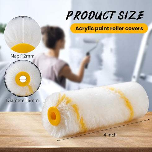 Mister Rui Paint Roller Covers, 4 Inch Paint Roller (1/2" Nap), 40 Pack, Small Paint Roller Covers, Mini Paint Rollers for House Painting, with a ...
