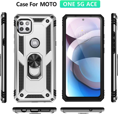 Military Grade Drop Impact for Moto One 5G Ace Case Motorola One 5G Ace G 5G Case 360 Metal Rotating Ring Kickstand Holder Armor Heavy Duty Shockp...
