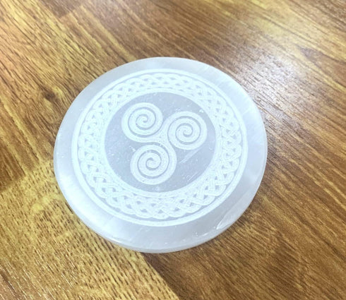 crystalmiracle Natural Selenite 3 Inches Round Charging Plate Crystal Healing Reiki Feng Shui Gemstone Gift Positive Energy Handcrafted...