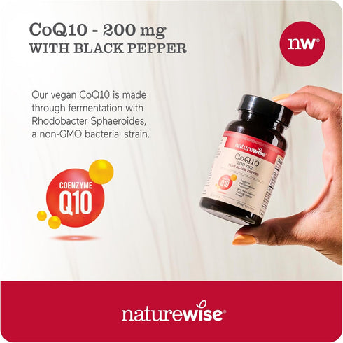 NatureWise CoQ10 200mg Softgels, High Absorption CoQ10 with BioPerine Black Pepper - Antioxidant for Heart Health + Cellular Energy - Vegan, Non-G...