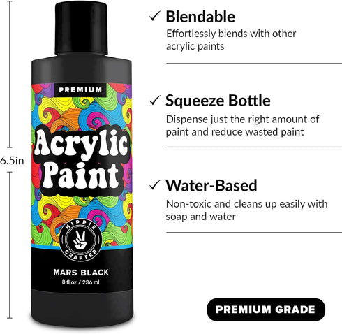 Black Acrylic Paint Premium Colors Paint Acrylic | Art Paints for Canvas and Outdoor Painting 8oz 236ml Bottle Mars Black...
