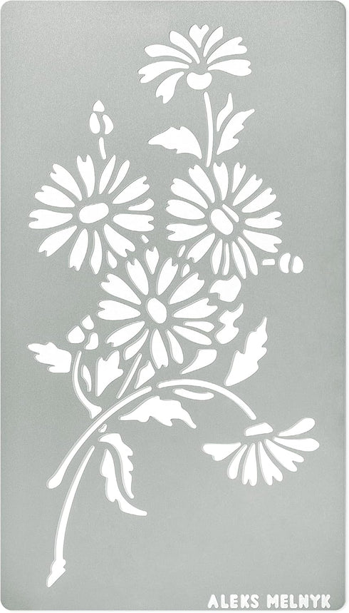 Aleks Melnyk No.275 Metal Stencil, Daisy Flower, Leaf Blossom, Bouquet of Daisies, Small Stencil, 1 PC, Template for Wood Burning, Engraving, Craf...