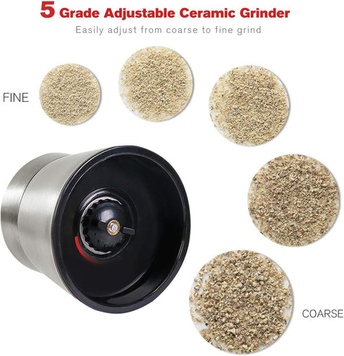 Stainless Steel Pepper Mill Shaker and Salt Grinders?Mill Salt & Pepper Lid - Easy To Use and Adjustable Salt and Pepper?Stainless Steel Grinder T...