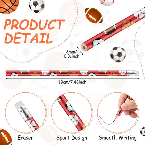 48 Pcs Sports Pencils with Eraser for Kids Ball Pencils Baseball Football Basketball Soccer Pencils Sports Themed Pencils HB Boys Drawing Pencils ...