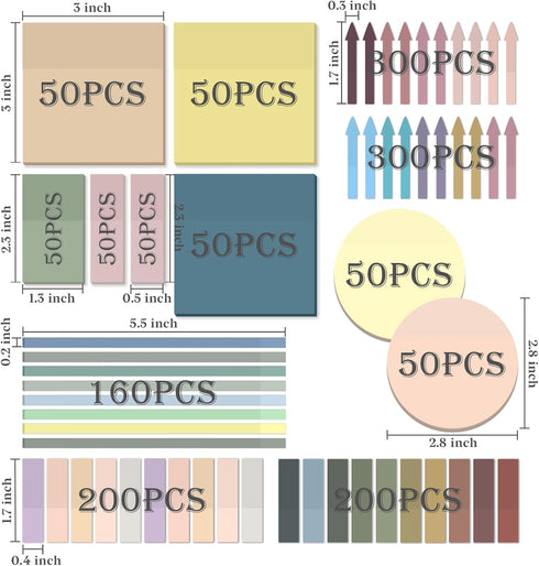 1180Pcs Transparent Vintage Sticky Notes, Waterproof Writable See-Through Highlighter Strips Translucent Index Page Tabs Clear Stickers for Home, ...