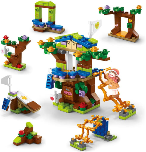 PinkBee Friends Treehouse Building Kit Girls Friendship Forest Jungle Tree House Toys Set 7 Scenes 6-in-1 Amusement Park Playset Birthday Roleplay...