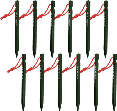 Gold Armour Tent Stakes - 12 Pack Heavy Duty, Lightweight, Camping Stakes Pegs for Outdoor Tent and Tarp, Essential Camping Gear Equipment Accesso...