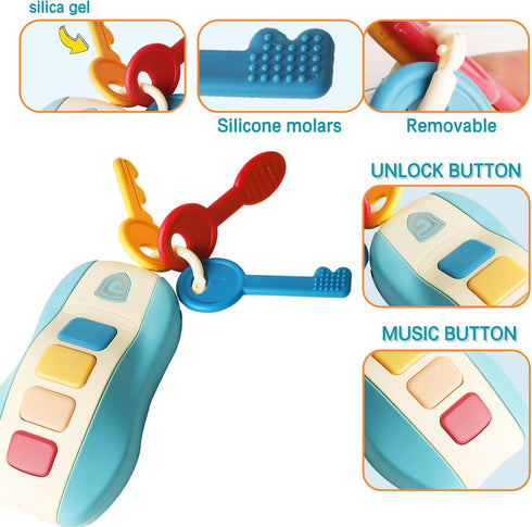 Tinabless Baby Car Keys Teether Toddlers Sensory Learning Toy with Music - Musical Baby Toys for Travel - Birthday Gifts for Baby Age 6+ Months(Bl...