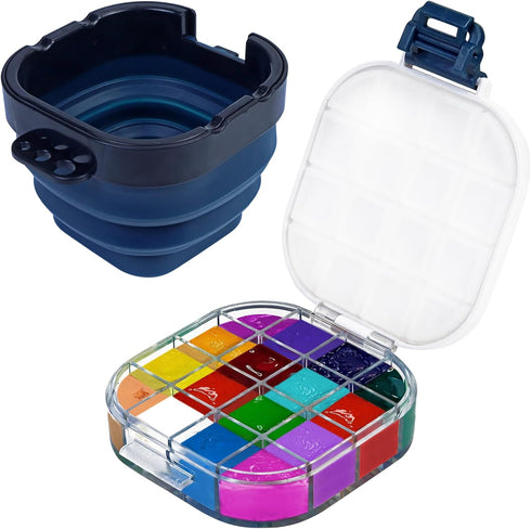 Airtight Paint Saver Storage Palette Box, 16-Well Palette Box with Lid, Include Paint Brush Basin, Perfect for Gouache, Acrylic, Watercolor and Oi...