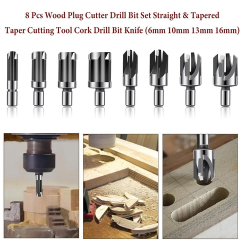 8 PCS Wood Plug Cutter, Wood Cutting Tool Straight and Tapered Plug Cutter Set Wood Plug Cutters for Woodworking Tenon Cutter Four Sizes Plug Cutt...
