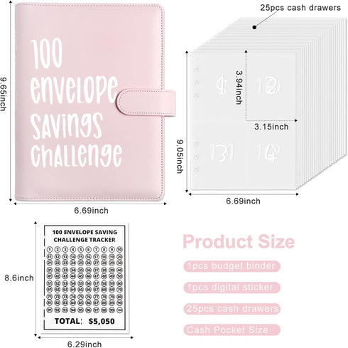 Money Saver Budget Binder Book with Pouches, 100 Envelope Challenge Binder with Numbers, A5 Money Budget Envelopes for Cash Saving $5,050 Pink...