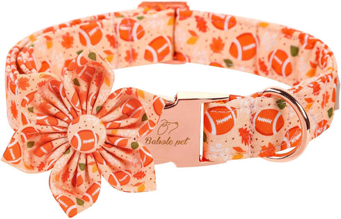 Fall Girl Dog Collar Flower Tie,Orange Maple Leafs Rugby Floral Dog Collar with Safety Metal Buckle Adjustable Puppy Collars for Small Medium Larg...