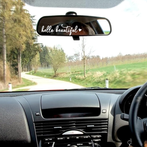 3 x Hello Beautiful Car Mirror Decal - Rearview Mirror Decal, Car Window Decal, Affirmation Car Stickers, Vinyl Car Decals Car Accessories...