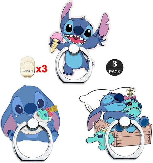 ZOSTLAND 3pcs Blue ET Green Doll Phone Ring Universal 360°Adjustable Phone Case Finger Stand Holder Desk Stent Mount Car Hook Compatible with iPho...