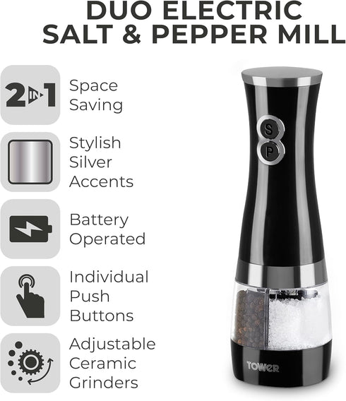 Tower Duo Electric Salt/Pepper Mill, Black...