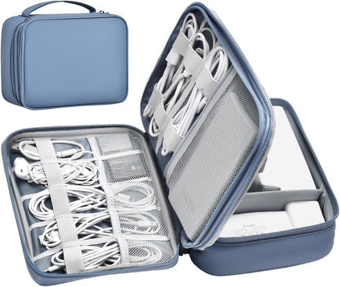 Large Capacity Electronics Accessories Organizer Travel Case with Adjustable Divider Waterproof Leather Cord Organizer Case Shockproof Tech Organi...