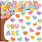 61Pcs Valentine's Day Classroom Bulletin Board Set Classroom Decoration Conversation Candy Heart Tree Cutout with Glue Points for School Wall Door...