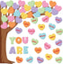 61Pcs Valentine's Day Classroom Bulletin Board Set Classroom Decoration Conversation Candy Heart Tree Cutout with Glue Points for School Wall Door...