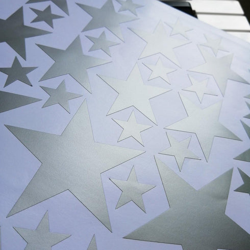 Star Wall Decals (189 Count) Silver Star Nursery Removable Peel and Stick Wall Decals, Vintage Silver...