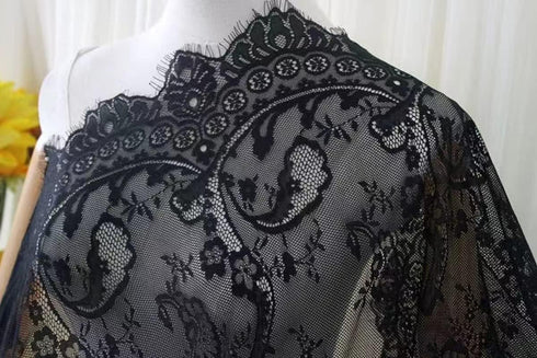 Black Lace Fabric Embroidery by The Yard Black Dress Ribbon Trim Fabric Ribbon Curtain Accessory Sewing Craft 150 X 150 cm...