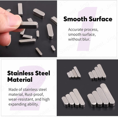 Swpeet 140Pcs 16 Sizes Stainless Steel 3mm 4mm 5mm 6mm Round Ended Feather Key Parallel Drive Shaft Keys Set Key Stock Assortment for Fasteners Me...