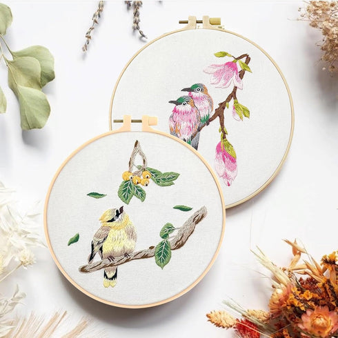 Embroidery Kit for Beginners 4 Sets, Hand DIY Cross Stitch Kits Include 4 Pack Floral and Hummingbird Patterns, 4 pcs Embroidery Hoops, Color Need...