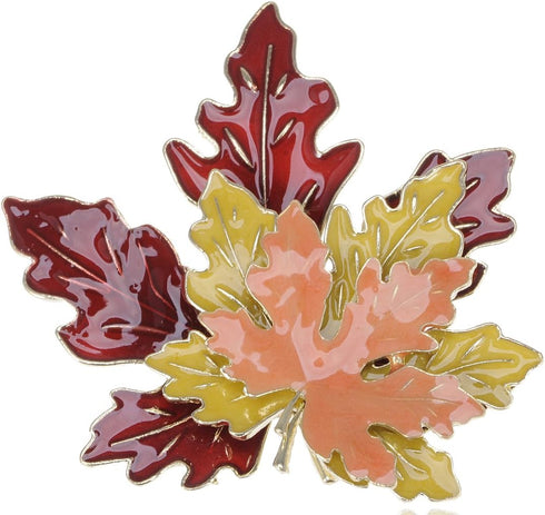 Alilang Golden Tone Metal Red Yellow Orange Enamel Maple Leaf Fashion Pin Brooch...