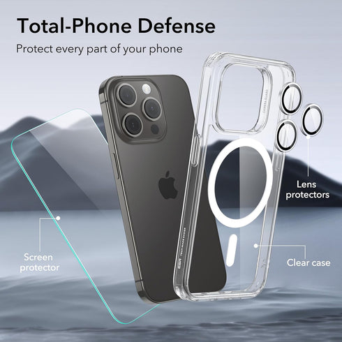 ESR for iPhone 15 Pro Max Case Set, 1 Tempered-Glass Screen Protector, 1 Set of Lens Protectors, Military-Grade Protection, Yellowing and Scratch ...