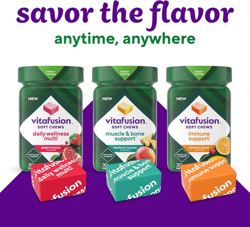 Vitafusion Soft Chews Daily Wellness Multi(1), Chewable Multivitamins for Adults, Individually Wrapped, Berry Fusion Flavor, 30 Chews, 30 Day Supp...