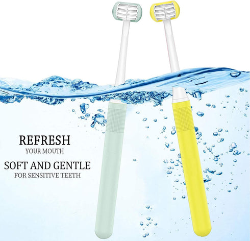 2 Pieces 3 Sided Toddler Toothbrush, Three Bristles for Kids Toothbrush, Autism Soft Bristles Toothbrush,Soft and Gentle for Complete Tooth and Gu...