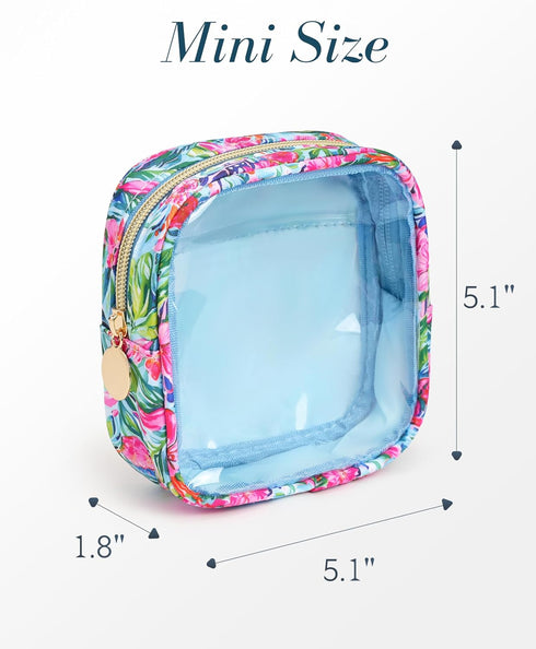 Clear Cosmetic Bag Mini Makeup Bag Transparent Toiletry Bag Travel Makeup Bag Small Pouch with Clear Interior Pocket and D-ring (Mini, Tropical)...