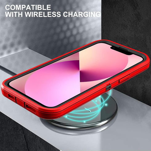 for iphone 13 Mini Case, Military Grade 3 in 1 Heavy Duty Shockproof/Drop Proof/Dust Proof Case with 2Pcs Tempered Glass Screen Protector (Red/Bla...