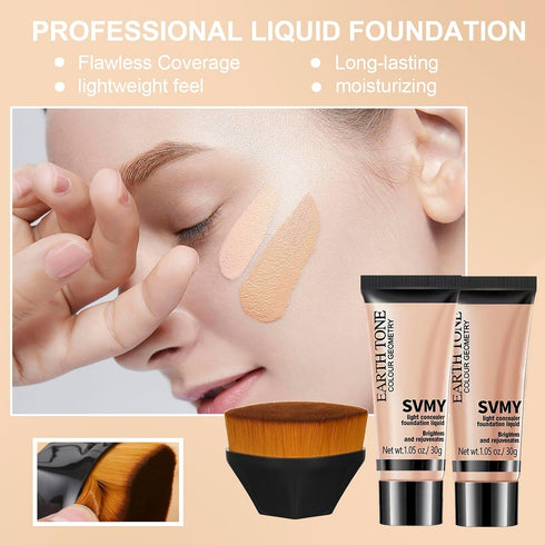Foundation Set Natural Foundation Foundation Full Coverage Face Primer Kabuki Brush Foundation Brush Makeup Sponge Makeup Foundation Kit...