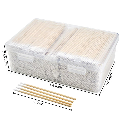 1500PCS Pointed Cotton Swabs with Storage Case - Microblading Cotton Swab 4 inch - Precision Tip Cotton Swabs with Wooden Sticks - Micro Swabs for...