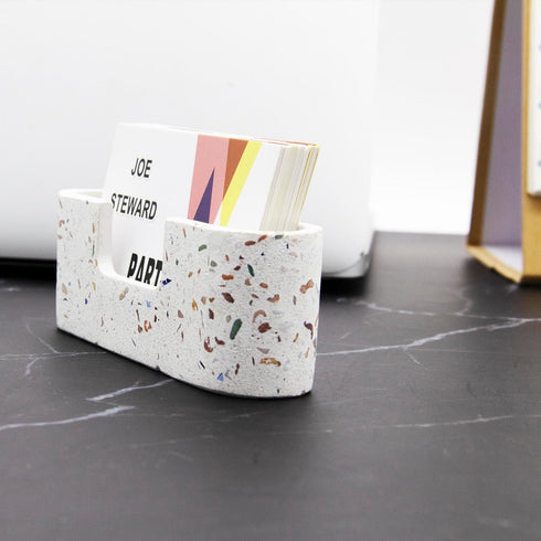 PARTSPOWER Business Card Holder for Desktop, Cement Horizontal Business Name Card Display Organizer, Desktop Accessory Business Name Card Organize...