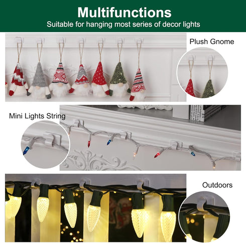 Brightown White Light Clips - Strongly Sticky with 25-Clips, 30-Stickers Christmas Light Clips, UV-Resistant Material, Decorate Damage-Free Cable ...