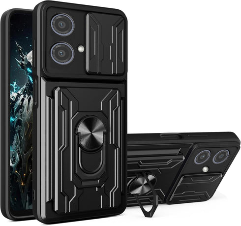 CCSmall for Motorola Edge 40 Neo 5G Case with Card Holder & Slide Camera Cover, Heavy Duty Protection Case with Ring Kickstand Cell Phone Case for...
