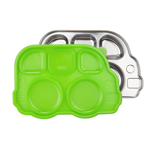Innobaby Stainless Bus Plate with Airtight Sectional Lid, The Original, Leak-Resistant Divided Platter, Mom Invented Fun Shape Plate Din Din SMART...