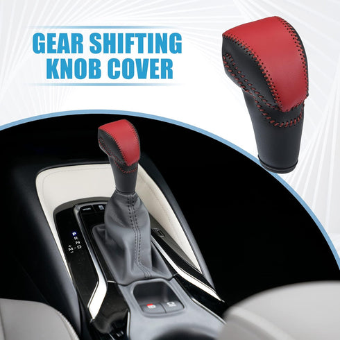 Gear Shifting Knob Cover Automatic Transmission Lever Trim for Honda Accord 9 2013-2017 Black Faux Leather Deep Red Line...