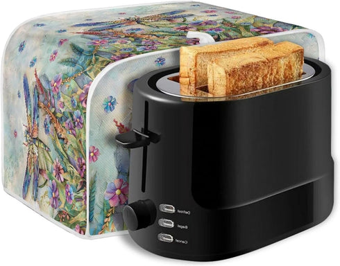 Dragonfly Daisy Print 2 Slice Toaster Covers Dust Protection Bread Maker Covers Toaster Oven Cloth Cover Kitchen Accessories Washable Appliance Co...