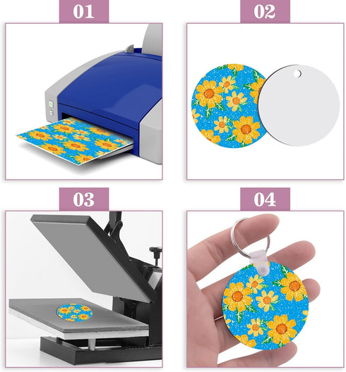 Duufin 200 Pieces Sublimation Keychain Blanks Tassels Set Heat Transfer Blank Keychain Tassels with Key Rings MDF Blank Board Round Keychain Blank...
