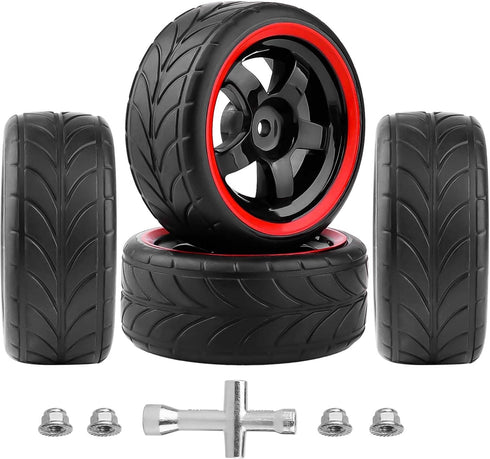 12mm Hex Wheels & Rubber Tires OD 2.52" Pre-Glued for Traxxas 4 Tec 2.0 1/18 Latrax Teton Tamiya TT02 Redcat Lightning EPX HSP Flying Fish Kyosho ...
