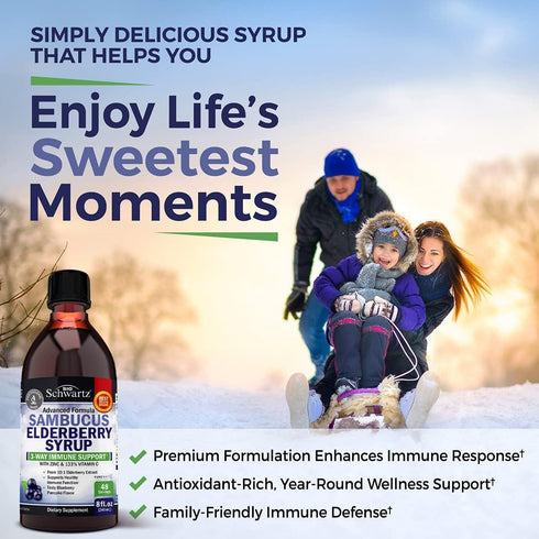 Elderberry Syrup for Kids and Adults - Natural Immune Support with Zinc and Vitamin C Plus 10x Concentrated Sambucus Elderberries - Blueberry Panc...
