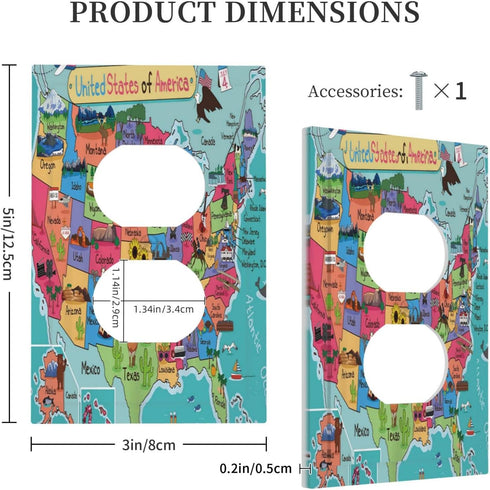 Turquoise USA Map Art Historical Atlas 1 Gang Outlet Covers Duplex Receptacle Device Plug Socket Wall Plate Electrical Faceplate Switchplates Cart...