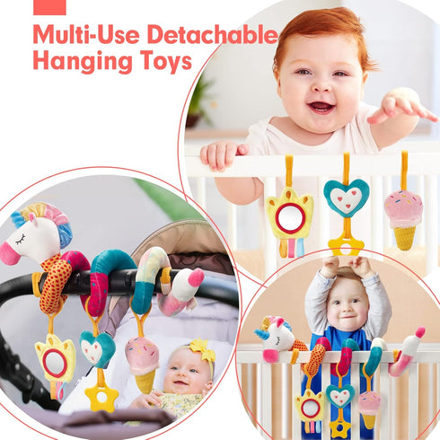hahaland Car Seat Toys for Babies 0-6 Months Girl - Baby Toys 3-6 Months - Rattle, Mirror, Crinkle, Squeaky Carseat Stroller Toys 0-6 Months Devel...