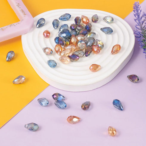 Craftdady 50Pcs Teardrop Glass Beads Faceted Mixed Colors Lustered Drop Spacer Loose Beads 8x13mm Briolette Top Drilled for Jewelry Craft Making...